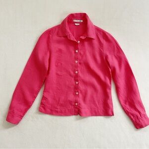 Boden Linen Button Down Shirt Women’s 2 Pink Coral Collared Long Sleeve